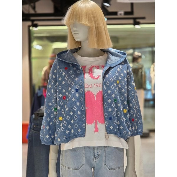 [파주점] 패턴 후드 니트 집업 가디건 BAKCA8631-LB