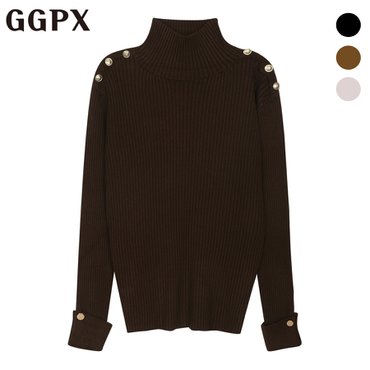 GGPX 견장 버튼 골지 롤업 폴라 니트 (GOBKP094F)