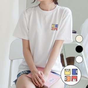  고양이 로고 여성 반팔 오버핏 여름 티셔츠 3color