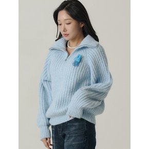 Raglan Half Zip-up Wool Knit_Sky Blue