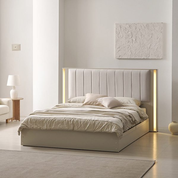 루미너스 패브릭 평상형 호텔식 침대프레임 Q/K(퀸/킹 공용) + 조명타워2EA