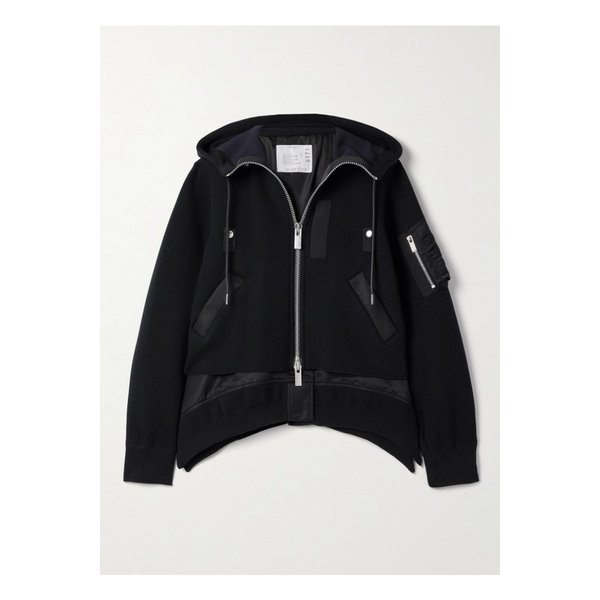 레이어드 새틴 그로그랭 트리밍 코튼 혼방 저지 후디 블랙 46376663162908251