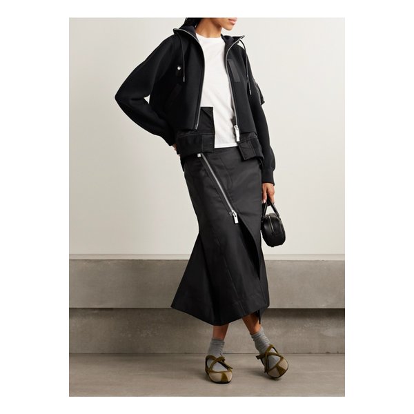 레이어드 새틴 그로그랭 트리밍 코튼 혼방 저지 후디 블랙 46376663162908251