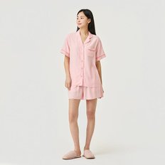 (이월) 여 레이온 컬러 3부 파자마 세트-핑크