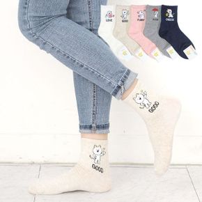 국산 여성 오버캣 캐릭터 양말 학생 발목 패션 중목_P320825373