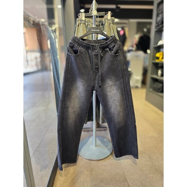 [시흥점] 2선 데님 스트레이트 세미와이드팬츠(남여공용)/JGZZ80101BK
