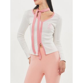 Logo Muffler V-neck Top Pink