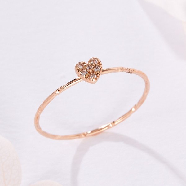 [비앤비골드] 14K 볼륨 큐빅 하트 컷팅 실반지 SRS41612