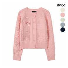 BNX 여성 리본 꽈배기 라운드 가디건