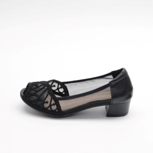 [옷자락] 여성 여름 시스루 비즈 오픈토 낮은굽 플랫슈즈