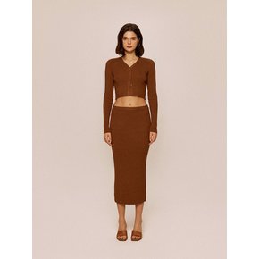 Brown Midi knit Pencil Skirt