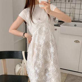 여자 레이스 레이어드 플라워 시스루 뷔스티에 원피스