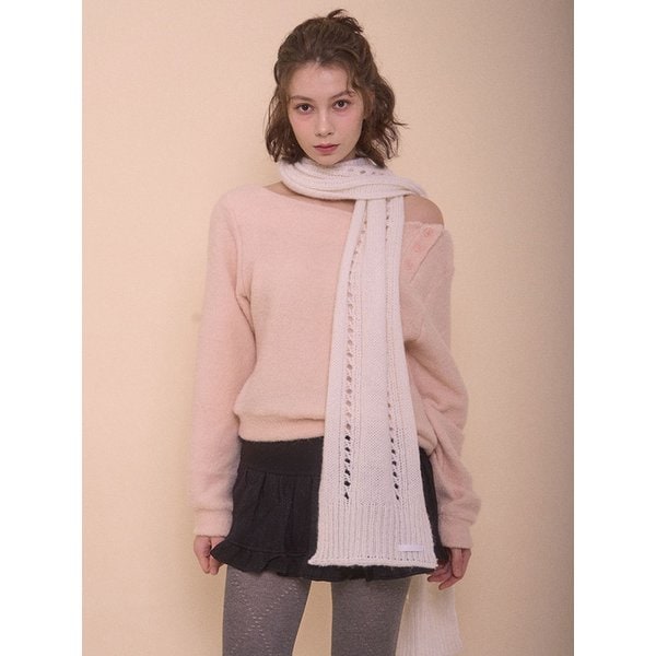 FUZZY BOAT NECK KNIT-PINK