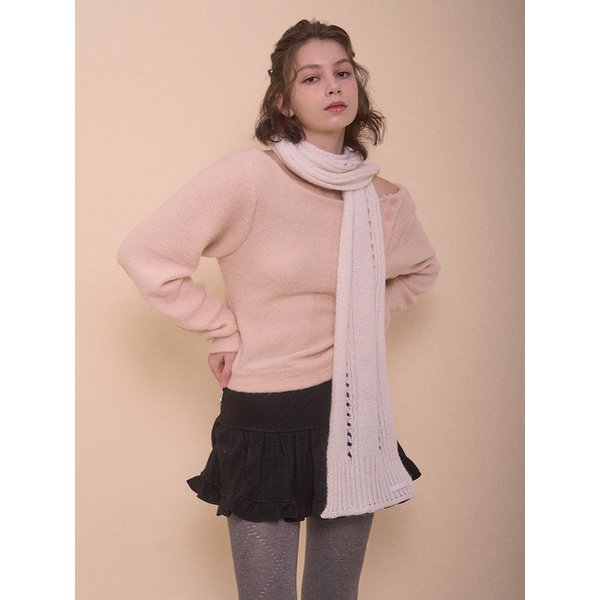 FUZZY BOAT NECK KNIT-PINK