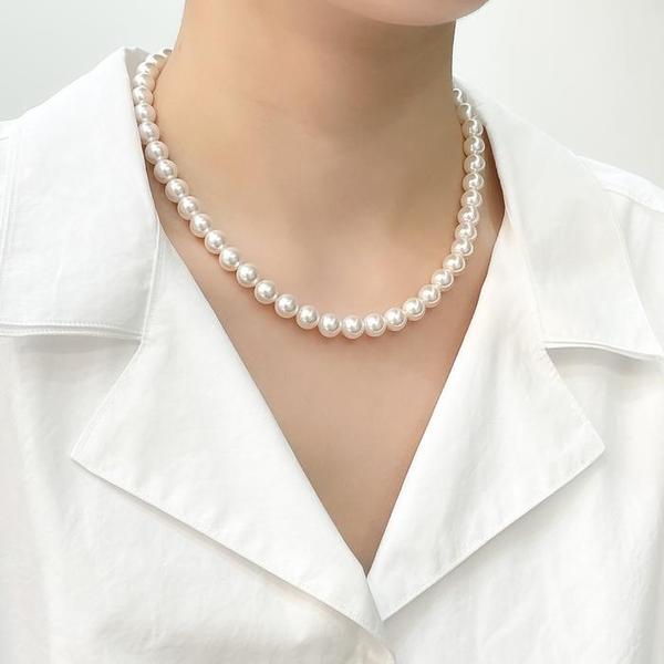 확대된 대표 925Silver 8mm 진주 비드 목걸이 OPHEN188(1)