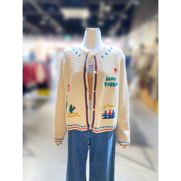[여주점] 배색 자수 크로셰 니트 가디건 (BAKC50531)