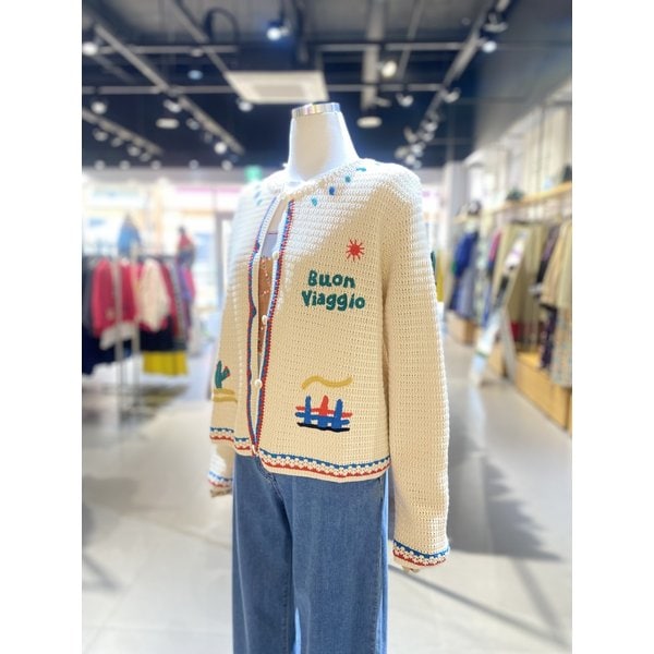 [여주점] 배색 자수 크로셰 니트 가디건 (BAKC50531)