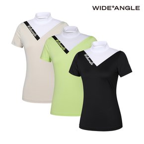 여성 VA 컬러 블록 반팔 반넥 티셔츠 L_WWM23293