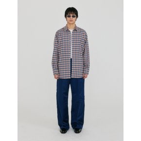 ZOSEF Oversized Shirt with Brooch - Ivory/Navy/Red Check