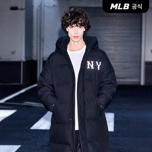 MLB [엠엘비코리아공식] 쿠퍼스 옆지퍼 후드 구스 롱패딩 NY (Black)