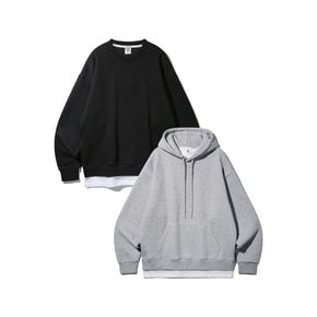 [기모][2PACK] 앨빈클로 레이어드 오버핏 맨투맨 후드티 2종 패키지