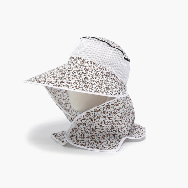 [옷자락] 여성 빈티지 시골 캠핑 메쉬 플로럴 썬햇