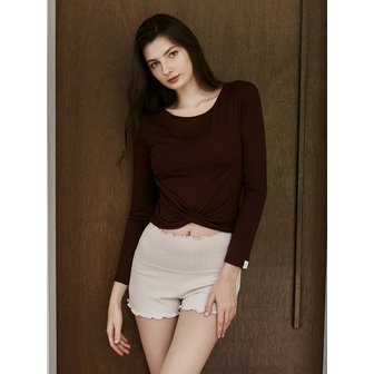 데비웨어 여성 요가복 DEVI-T0095-브라운 필라테스 릴리즈 꼬임 롱슬리브