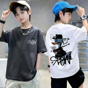 베비포 주니어 남아 반팔티 초등 오리 프린트 여름  루즈핏 티셔...