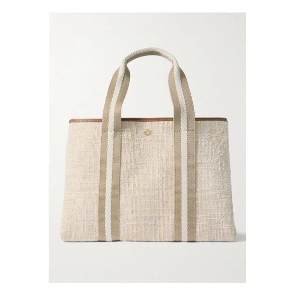 휘 드 베르누이 트라베르제 미디엄 가죽 웨빙 트리밍 트위드 토트 베이지 46376663162863570