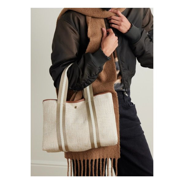 휘 드 베르누이 트라베르제 미디엄 가죽 웨빙 트리밍 트위드 토트 베이지 46376663162863570