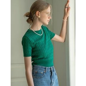 SIKN2029 cotton crop cable knit_Green