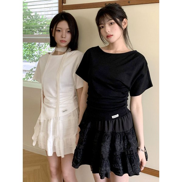 Asymmetric Side Flare Tee 2colors