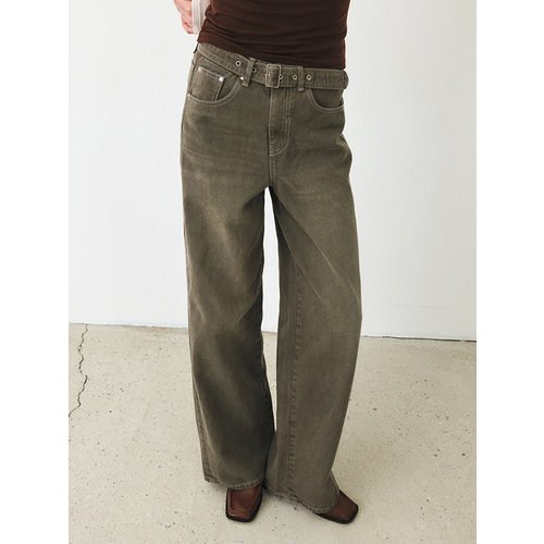 TFF BELTED LOOSE FIT DYEING DENIM_KHAKI BROWN