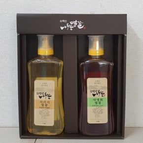 국내산 소백산 천연벌꿀 선물세트 (아카시 1kg+야생화 1kg 총 2kg)