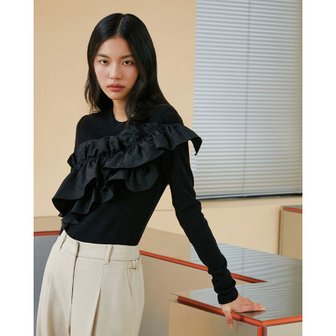 에고이스트 [시흥점] 여성 언발 프릴 포인트 라운드넥 티셔츠  (ES1CL661)