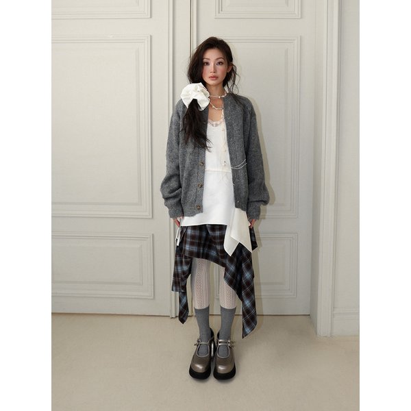 LOGO WOOL CARDIGAN - GREY