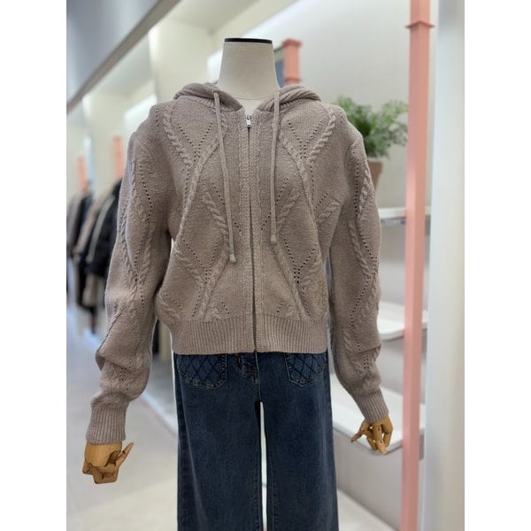 [여주점] 여성 케이블 후드 집업 울 니트(ITPBYCD980)