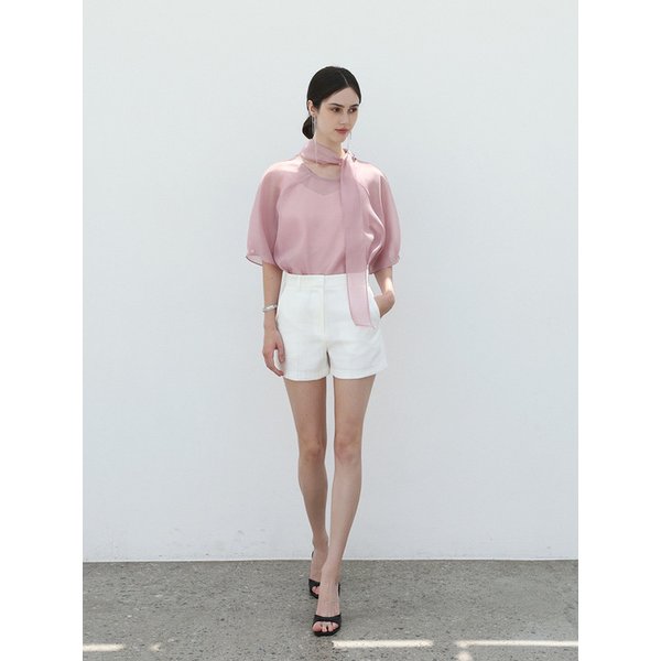 Half overfit sheer blouse - PINK