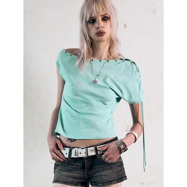 One Shoulder Lace Up Top (MINT)