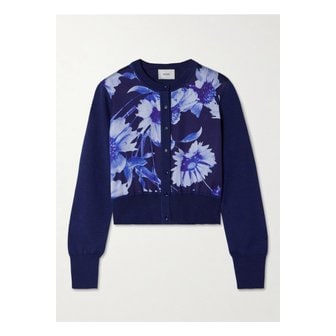 에르뎀 메리노 울 플로럴 프린트 새틴 가디건 인디고 블루 1647597350615971