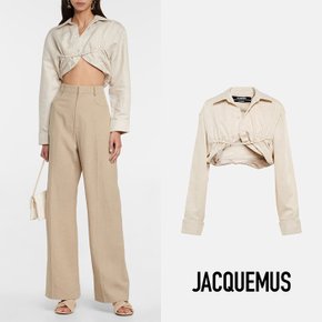 JACQUEMUS 자크뮈스 La Chemise Machou 라이트 베이지 코튼 리넨 블라우스 탑