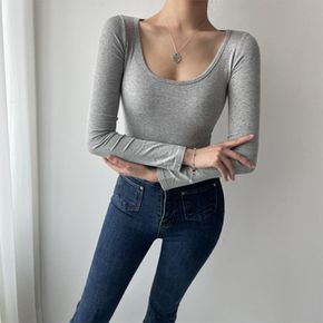 / U넥 슬림핏 긴팔 무지 쫀쫀 스판 이너 티셔츠 4컬러
