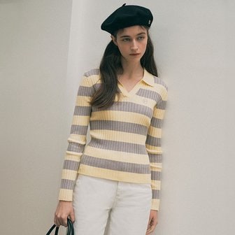 로라로라 COLLAR BOARDER KNIT YELLOW