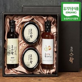 [웰굿]유기농 프리미엄 조미료장류 4종세트(된장500g,고추장500g,간장300ml,식초300ml)(선물박스포함)