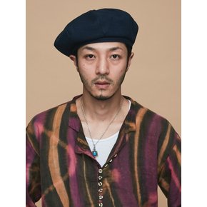 (herringbone) Linen beret - navy