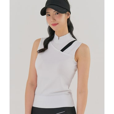 테일러메이드 여성 슬리브리스 하이넥 니트