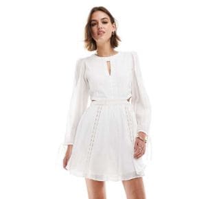 4883448 Mango eyelet mini dress in white