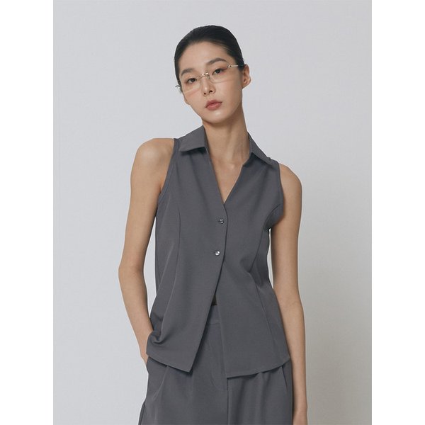 테일러드 슬리브리스 셔츠_차콜