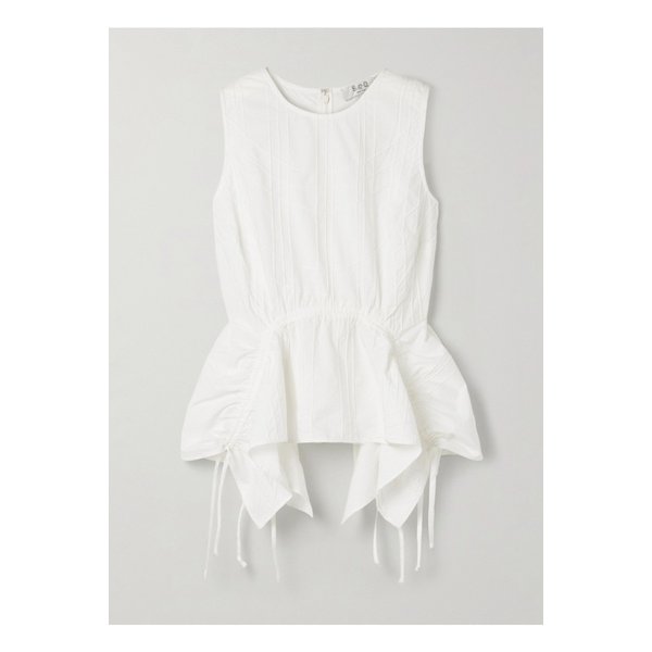 캠든 주름 자수 코튼 포플린 페플럼 탑 화이트 46376663162873818