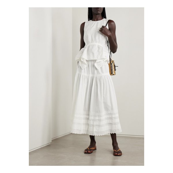 캠든 주름 자수 코튼 포플린 페플럼 탑 화이트 46376663162873818